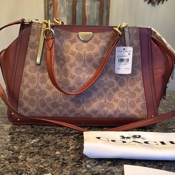 Coach Brown leather and Tan coated canvas Satchel with Structured Design NWT - Picture 4 of 14